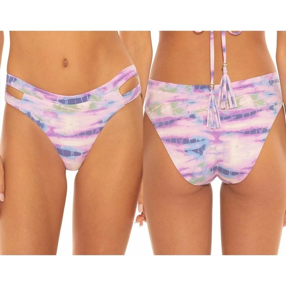 Isabella Rose Purple/Blue Tie Dye Split Strap Bikini Bottom, Medium - Picture 1 of 6